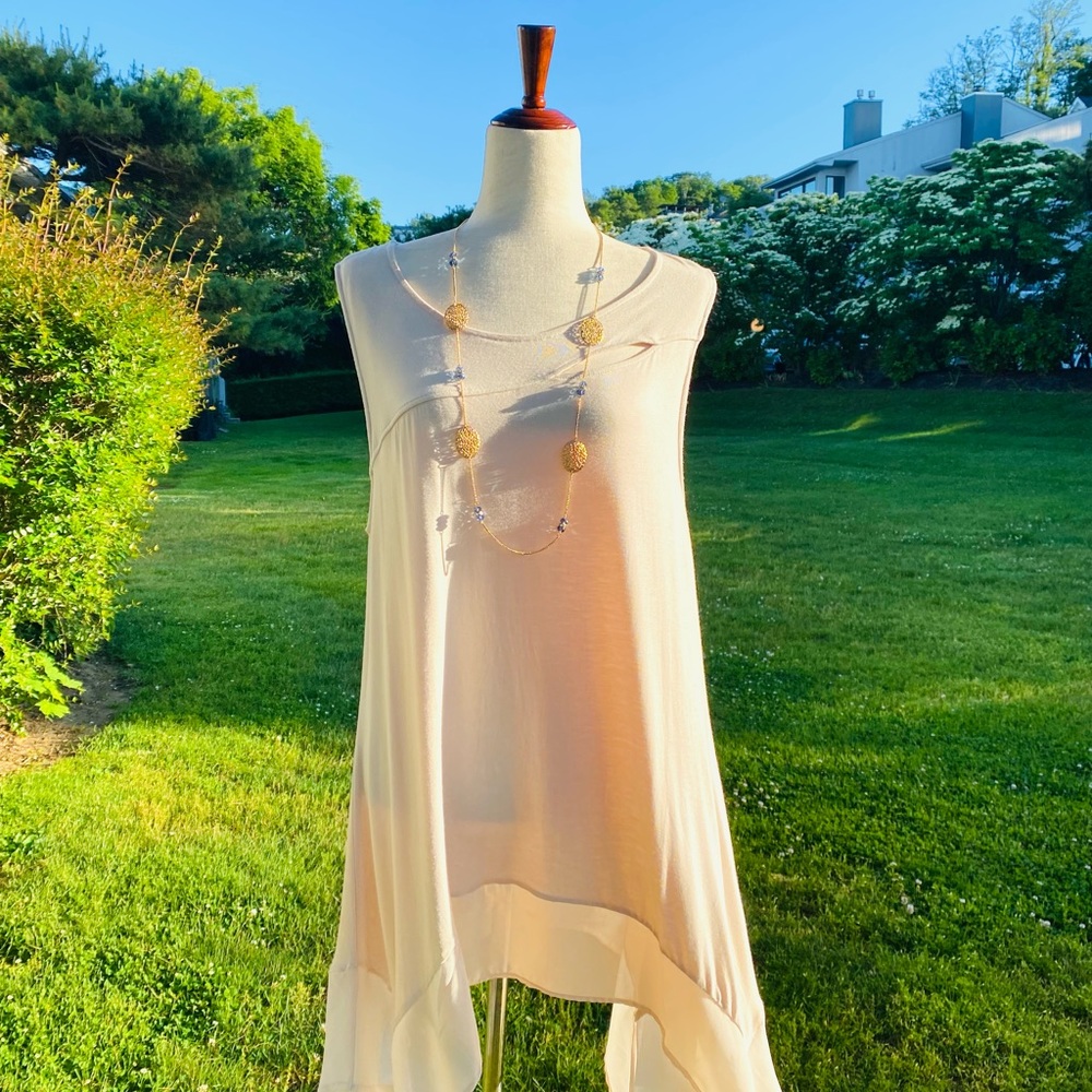 🌷August Silk Sleeveless Tunic Top w/Asymmetrical Hem, Size XL, Ash Blonde (NWT)